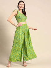 Crop top with back tie and plazzo pants in Lime Green